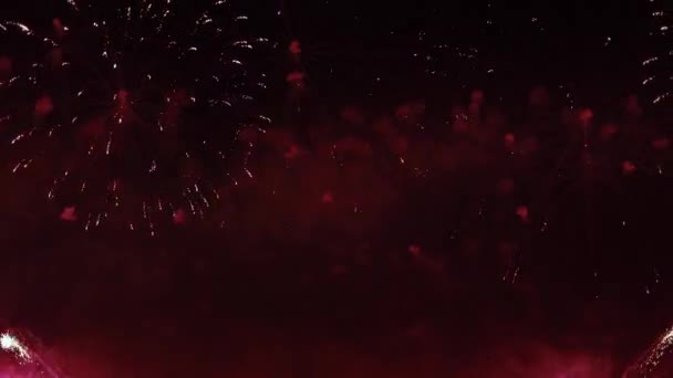 Fogos de artifício coloridos explodindo no céu noturno. Celebrações e eventos em cores brilhantes . — Vídeo de Stock