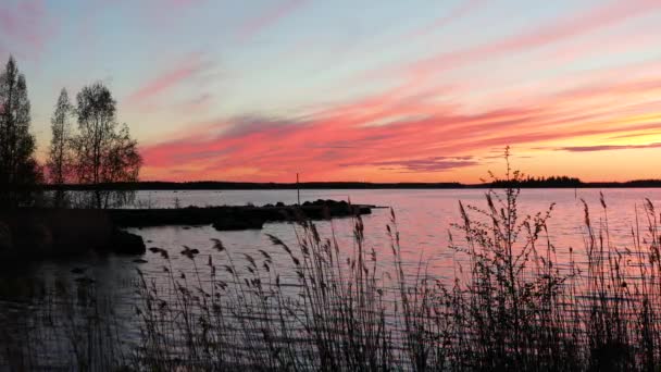 Tramonto cremisi sullo sfondo del Golfo di Botnia Finlandia — Video Stock