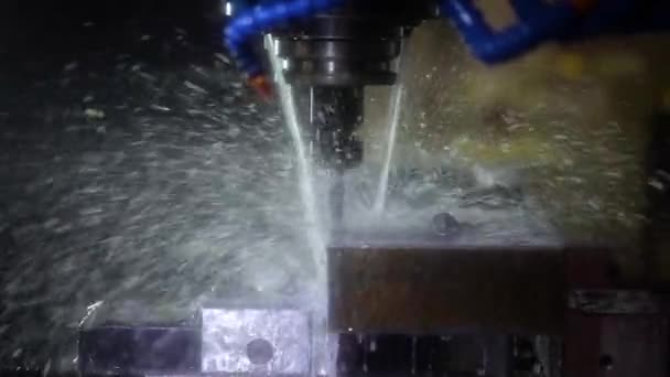 Metalworking CNC milling machine. Cutting metal modern processing technology. Slow motion 120 fps — Stock Video