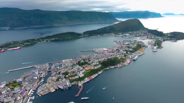 Aksla at the city of Alesund, Norway Aerial footage — стокове відео