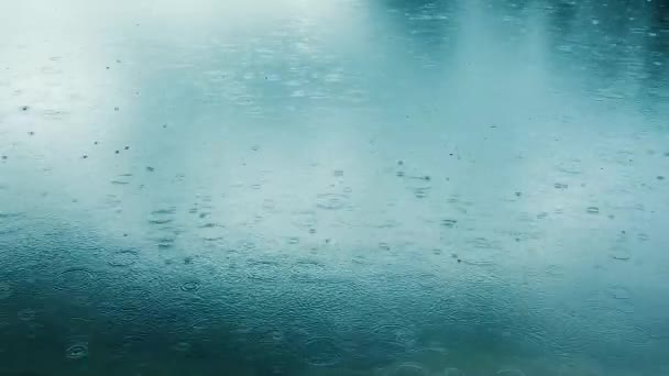 Αφηρημένο φόντο, σταγόνες βροχής στο νερό — Αρχείο Βίντεο