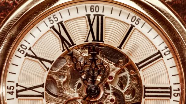 Antique clock dial close-up. Vintage pocket watch. — Stock Video