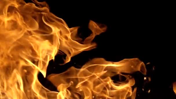 Flames of fire on black background in slow motion — Stock Video