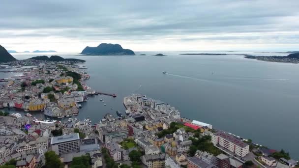 Aksla at the city of Alesund , Norway Aerial footage — Stock Video