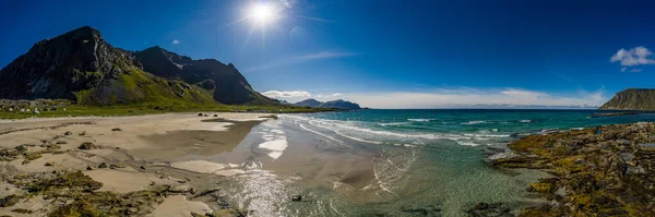 Panorama Beach Lofoten Archipiélago Condado Nordland Noruega Conocido Por Paisaje — Foto de Stock