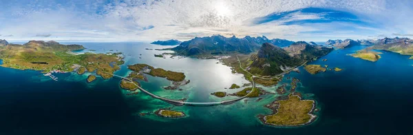 Fredvang Bridges Panorama Las Islas Lofoten Archipiélago Condado Nordland Noruega — Foto de Stock