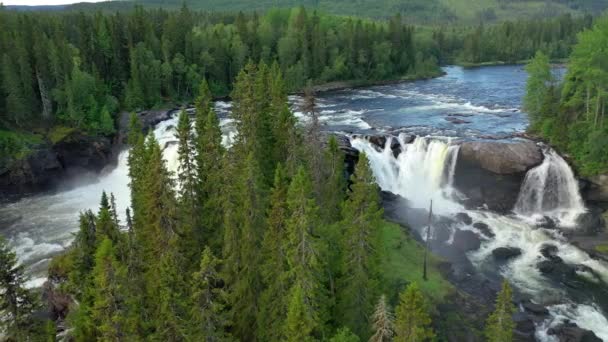 Ristafallet waterval in het westelijke deel van Jamtland is een van de mooiste watervallen in Zweden. — Stockvideo