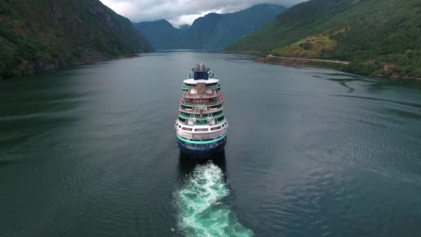 Yolcu gemisi, yolcu gemileri Sognefjord ya da Sognefjorden, Norveç — Stok video