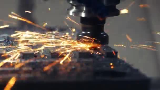 Metalworking CNC lathe milling machine. Cutting metal modern processing technology. — Stock Video