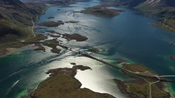 Fredvang Bruggen Panorama Lofoten eilanden — Stockvideo