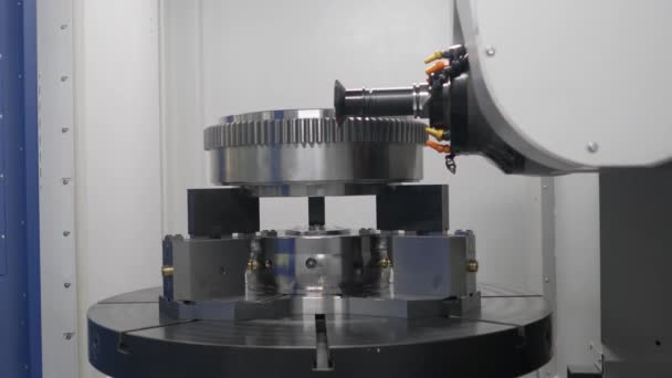 Metalworking CNC lathe milling machine. Cutting metal modern processing technology. — Stock Video