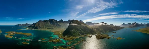 파노라마 로포텐 Panorama Lofoten 노르웨이 군도이다 과봉우리 탁트인 훼손되지 풍경으로 — 스톡 사진