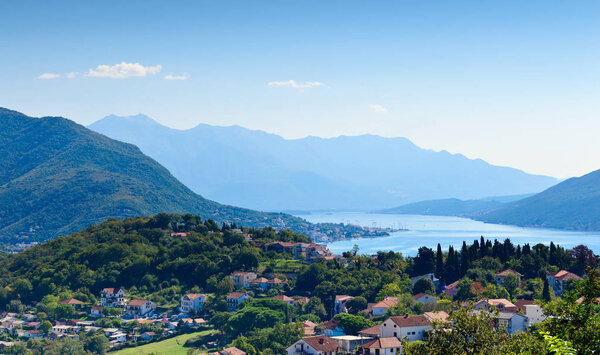 Entrance to beautiful Bay of Kotor. European city on the Adriatic coast. Herceg Novi. Montenegro, the Balkans, Europe