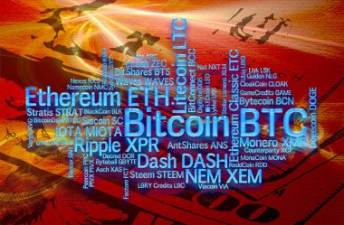 Crypto currencies word cloud clipart
