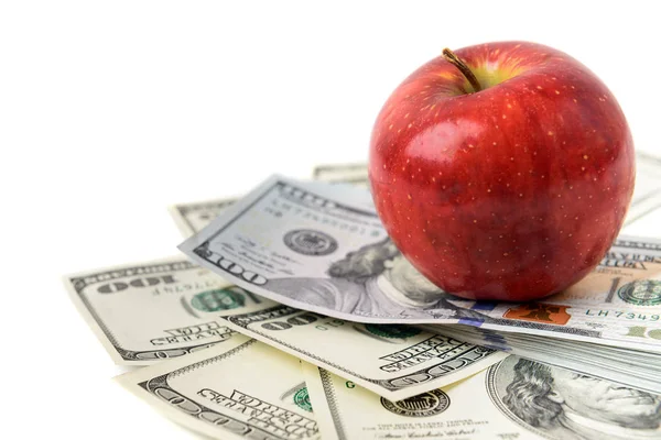 Dollars with red apple — Stock Photo, Image