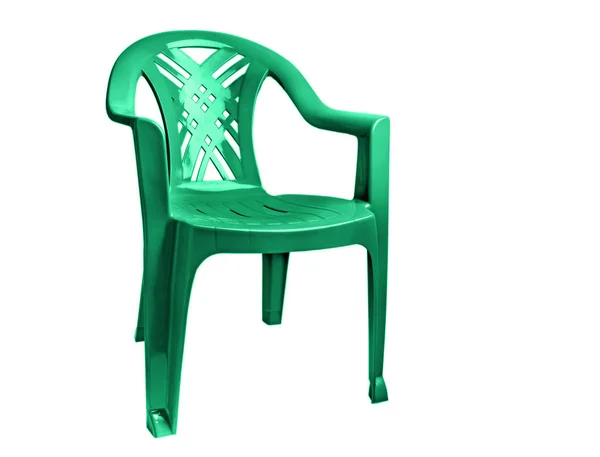Cadeira de plástico verde isolado — Fotografia de Stock