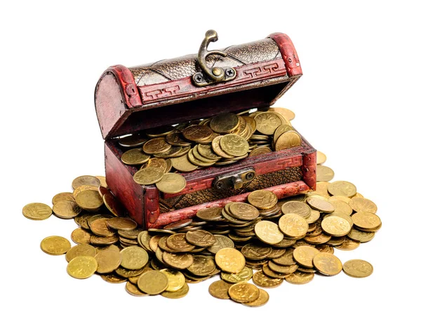 Treasure chest érmék — Stock Fotó