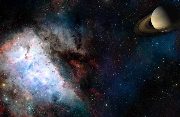 Espacio paisaje cósmico del planeta nebulosa y estrellas campo — Foto de Stock