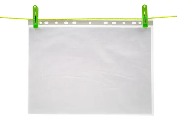 Papel publicitário em branco em plástico arquivo pendurar — Fotografia de Stock