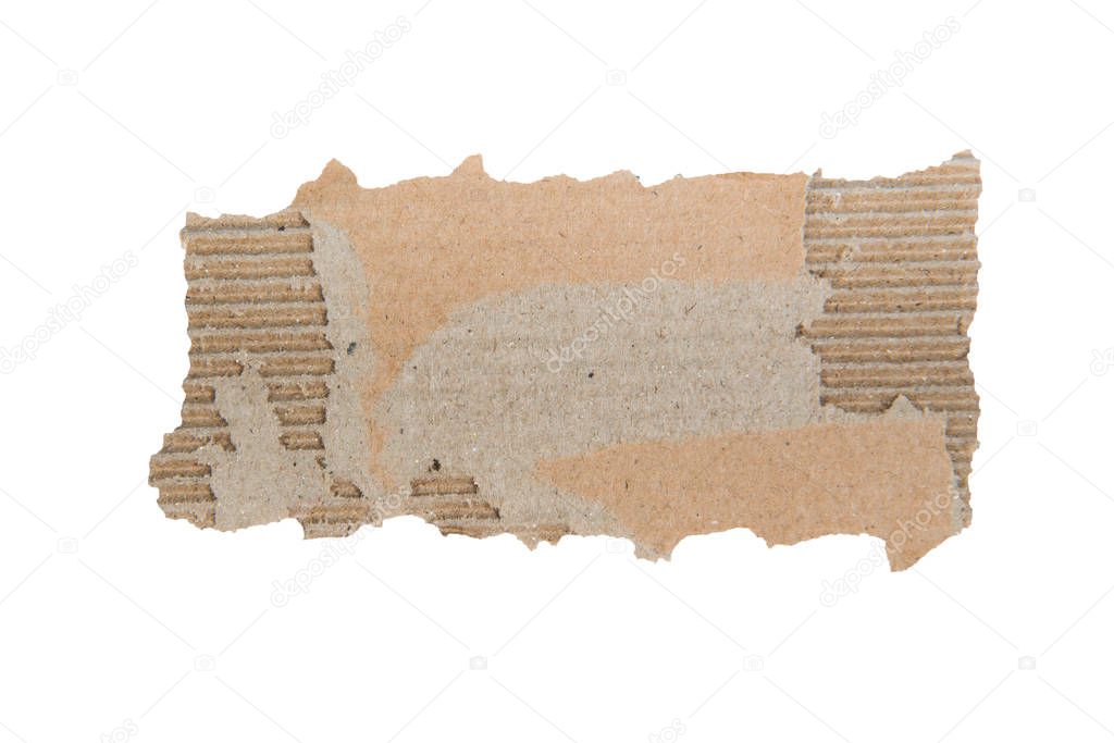 Cardboard torn edge. Piece of paperboard isolated
