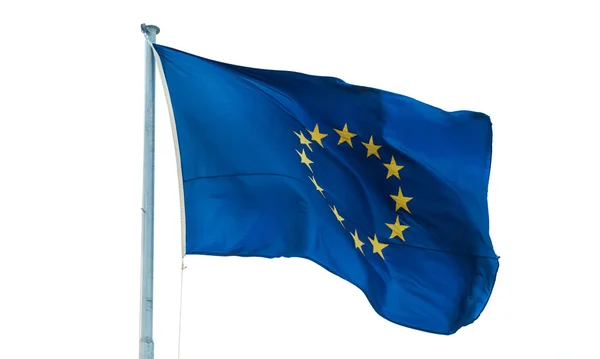 Bandiera dell'Unione europea al polo di bandiera isolato — Foto Stock
