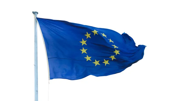 Bandiera dell'Unione europea al polo di bandiera isolato — Foto Stock
