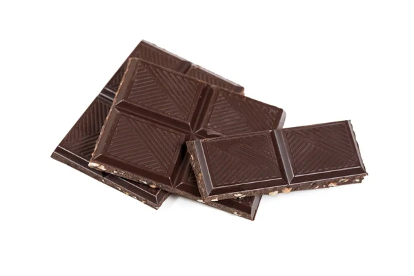 Textured dark broken chocolate bar parts with almond nuts crop i — Stock Photo, Image
