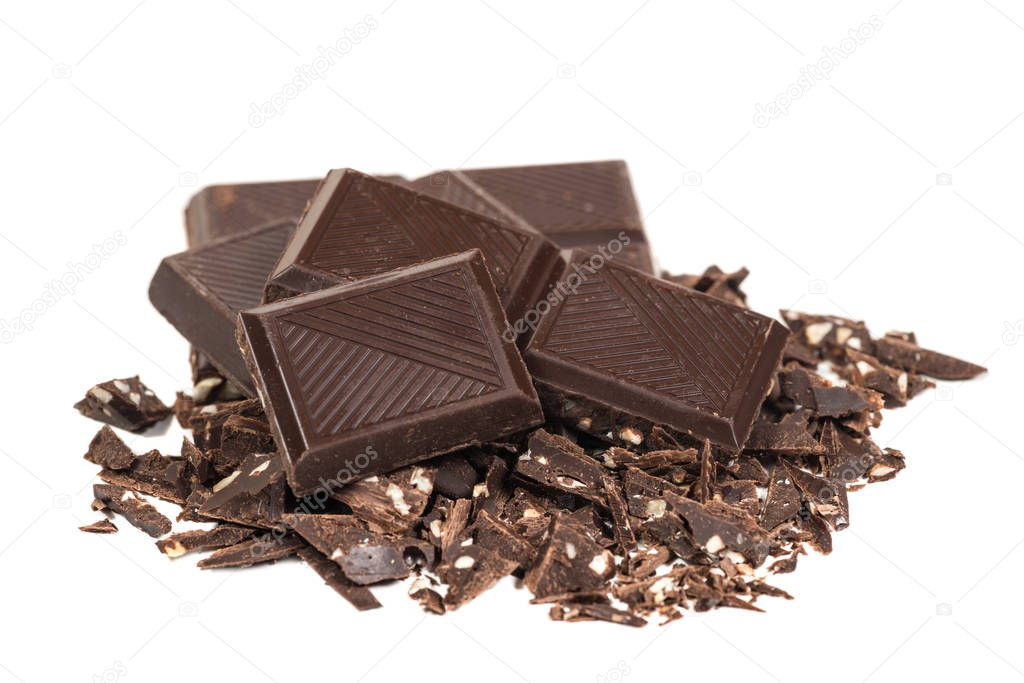 Broken craked chocolate parts isolated