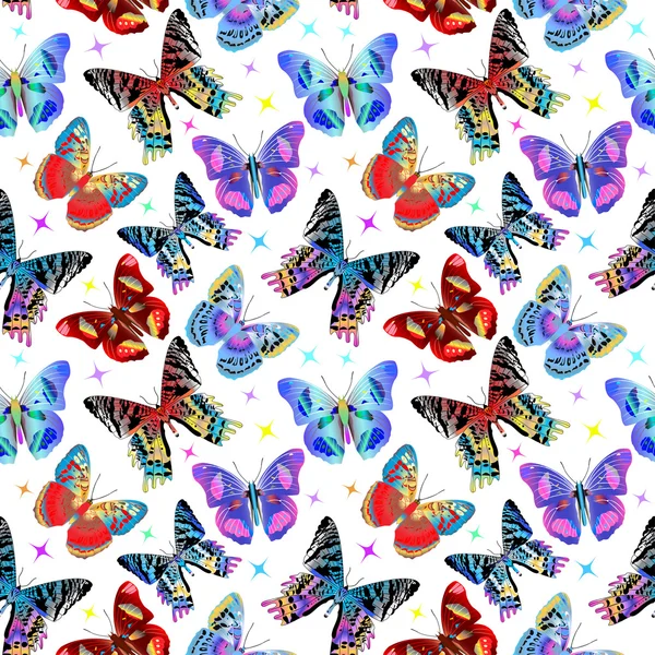 カラフルな蝶とシームレスなパターン。ベクターイラスト — ストックベクタ