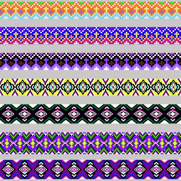 Conjunto de ilustrações de tiras de trança ornamental de colorido geométrico —  Vetores de Stock