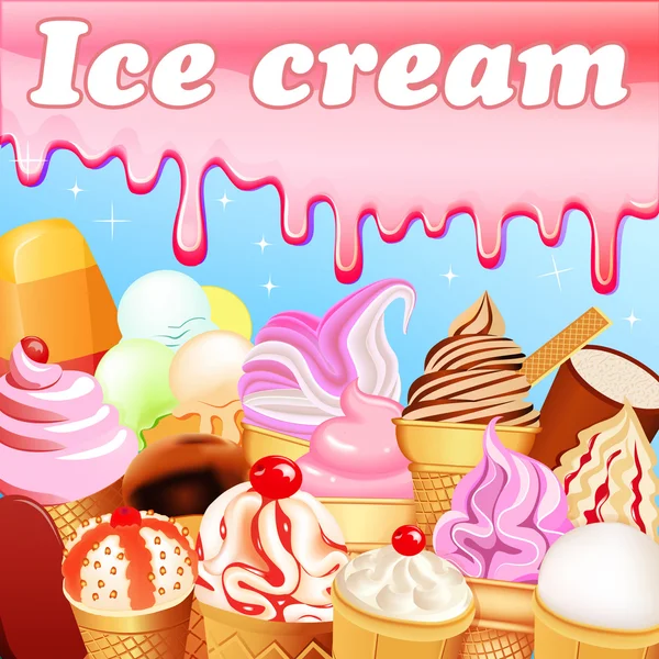 插画背景与水果冰淇淋一套 — 图库矢量图片
