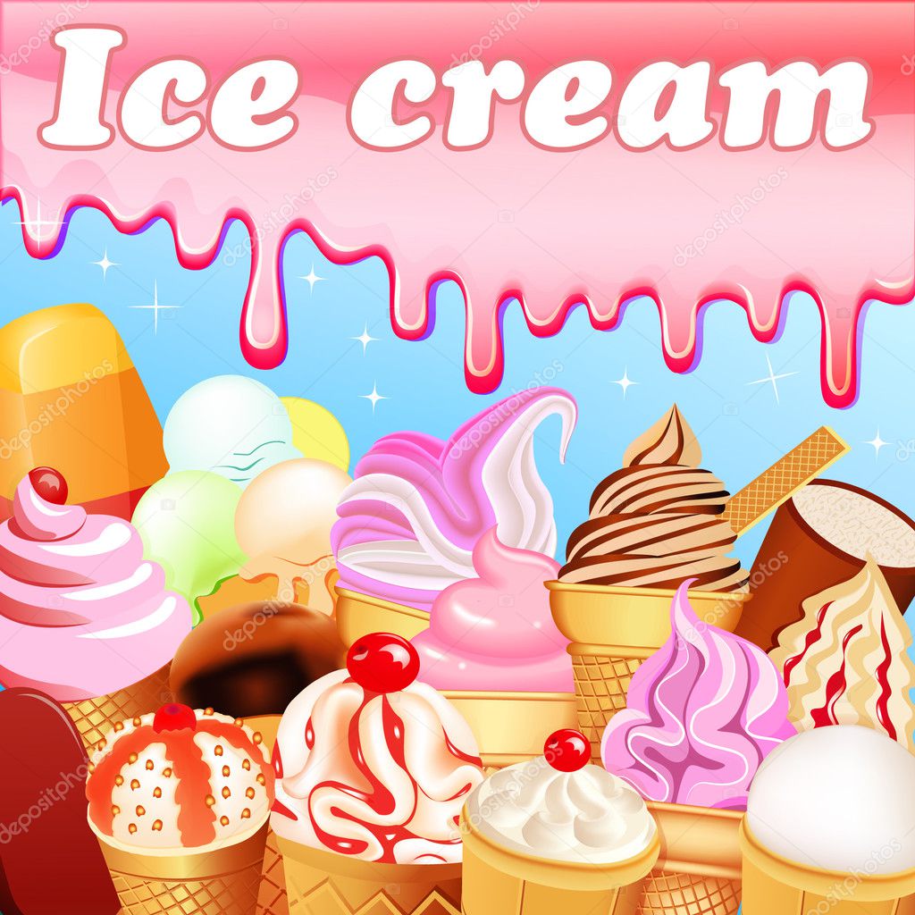 Illustration background with a set of fruits ice cream