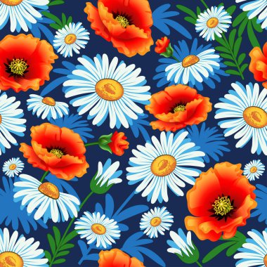 Resimde sorunsuz haşhaş ve kumaş için papatya parlak