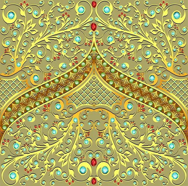 Ілюстрація фону з дорогоцінними каменями, золотий візерунок — стоковий вектор