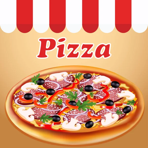 Obrázek plakátu čerstvá Italská pizza s houbami a sausa — Stockový vektor