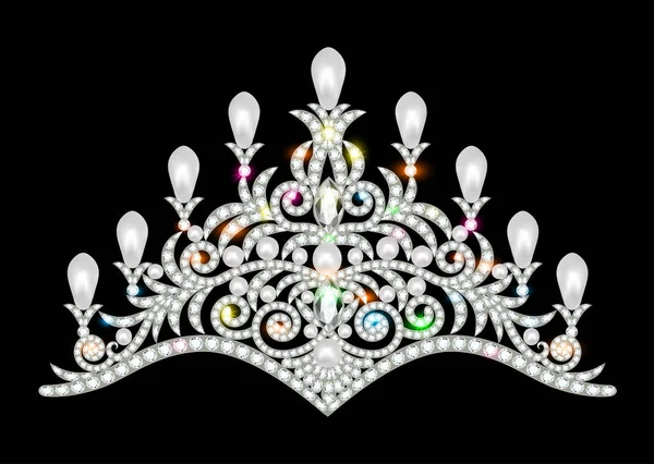 Ilustración corona tiara mujeres con brillantes piedras preciosas — Vector de stock