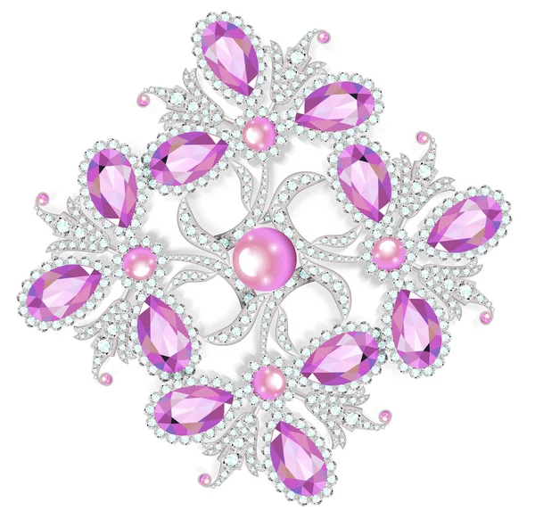 Delicate flower gemstones brooch isolated on white background, v — Stock Vector