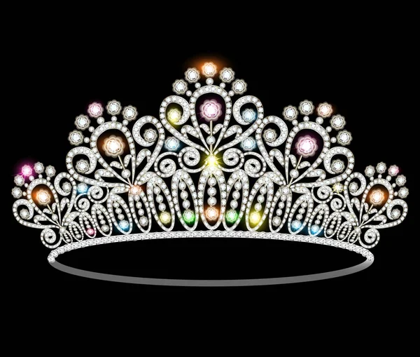 Illustration crown tiara women with glittering precious stones — Stock Vector