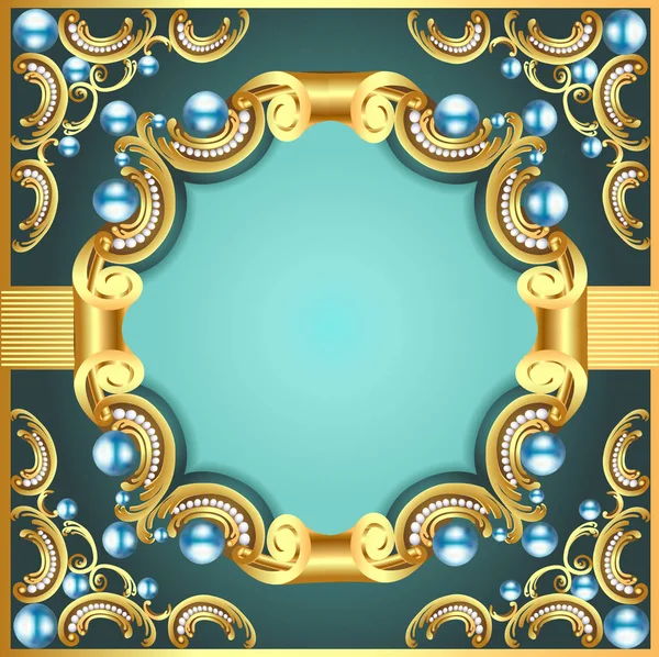 Illustration cadre décoratif avec motif perle d'or — Image vectorielle
