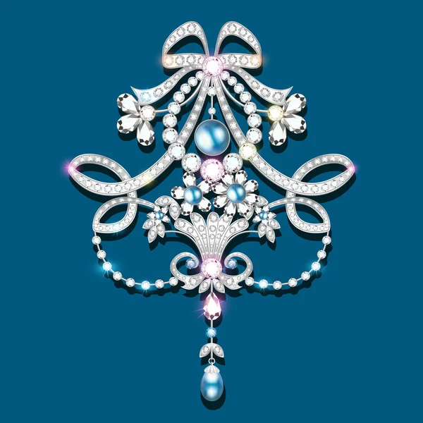 Broche d'illustration avec perles et pierres précieuses. Filigree v — Image vectorielle