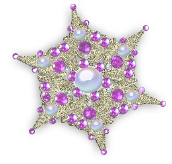 Resimde fraktal yıldızlı broş ile değerli taşlar — Stok fotoğraf