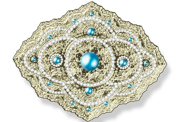 Illustration fractal  brooch with precious stones — Stock Photo, Image