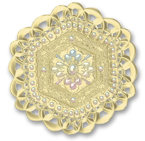 Illustration fractal  brooch with precious stones — Stock Photo, Image