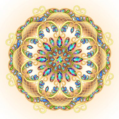 Mandala broş mücevherleri, tasarım elementi. Geometrik vintage ornam