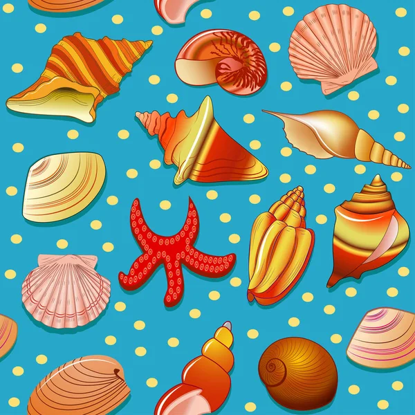 Illustrazione sfondo senza soluzione di continuità con conchiglie e stelle marine — Vettoriale Stock