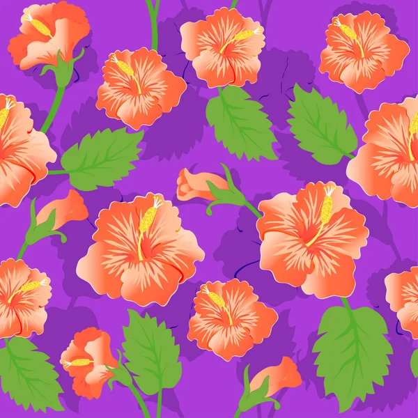 Ilustración fondo sin costuras con flores y hojas de color rosa — Vector de stock