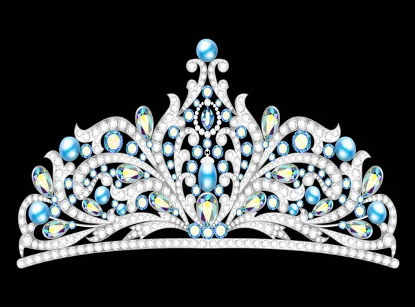 Ilustración corona tiara mujeres con brillantes piedras preciosas — Vector de stock