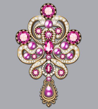 Resimde Broş kolye ile ve değerli taşlar. Telkari