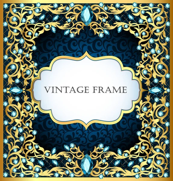 Иллюстрация синий фон с золотым узором и драгоценный стон — стоковый вектор