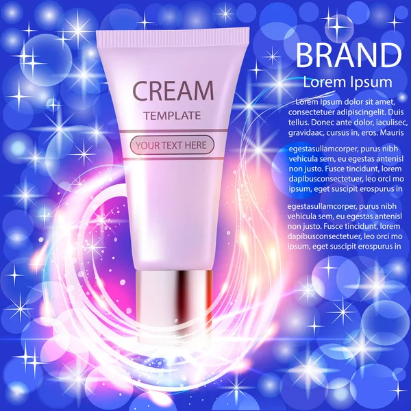Illustration reklam cosmetics cream glittrande bakgrund — Stock vektor